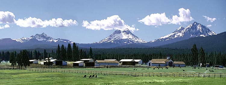 Broken Top and the Three Sisters; A Cascade Mountains panorama; Broken Top-Middle Sister-North Sister-South Sister