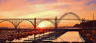 Painting of Yaquina Bay Bridge at Sunset