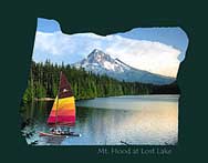 Sailboat on Lost Lake with Mt Hood in an Oregon Mat