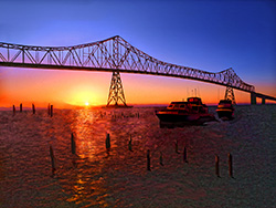Astoria Bridge Sunset Painting; Oregon picture sold as framed art, canvas, or digital file