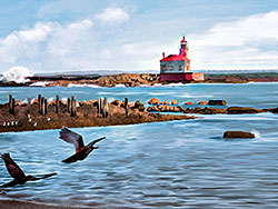 Bandon Lighthouse Painting; Oregon picture for sale as framed art or gallery wrap canvas