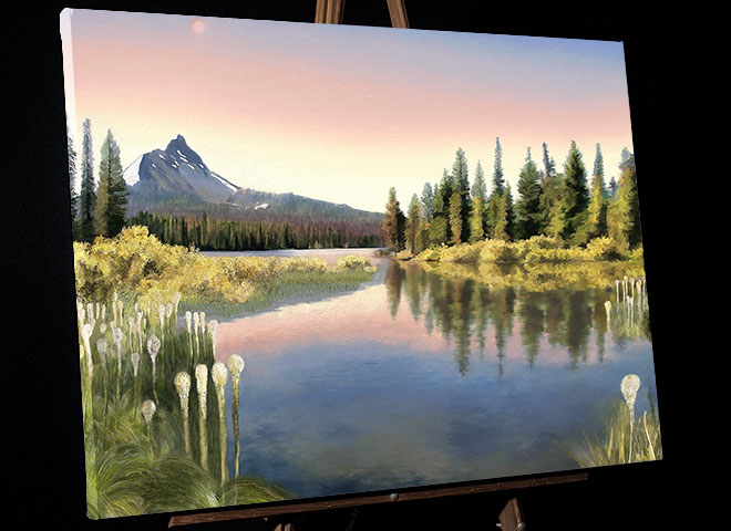 Beargrass at Big Lake Campground; Oregon's Mt Washington in the background; picture sold as framed art or canvas