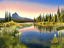 Oregon Bear Grass at Big Lake Campground; Mt Washington Painting sold as framed art, canvas, or digital file