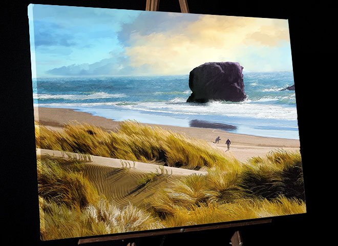 Gold Beach Painting; Golden Grasses and Pacific Ocean in Southern Oregon;  picture sold as framed art, canvas or web file