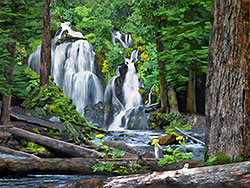 National Falls Oregon Waterfall Painting; picture sold as framed art or gallery wrap canvas