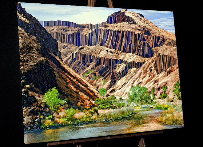 Owyhee Canyon Painting; Reservoir beneath rocky Mitchell Butte; South eastern Oregon picture sold as framed art, canvas
