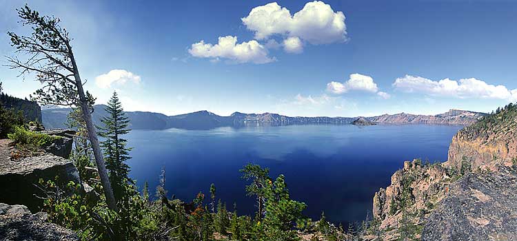 Crater Lake caldera, an Oregon National Park, is a Mount Mazama photo including  Wizard Island