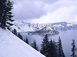 Wizard Island in the Snow