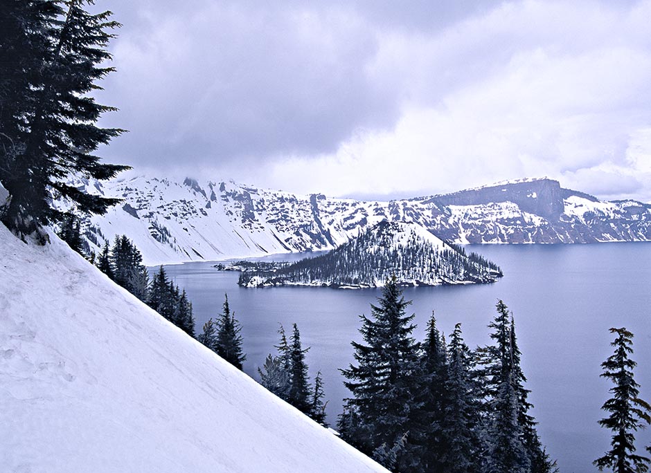 Wizard Island in the Snow