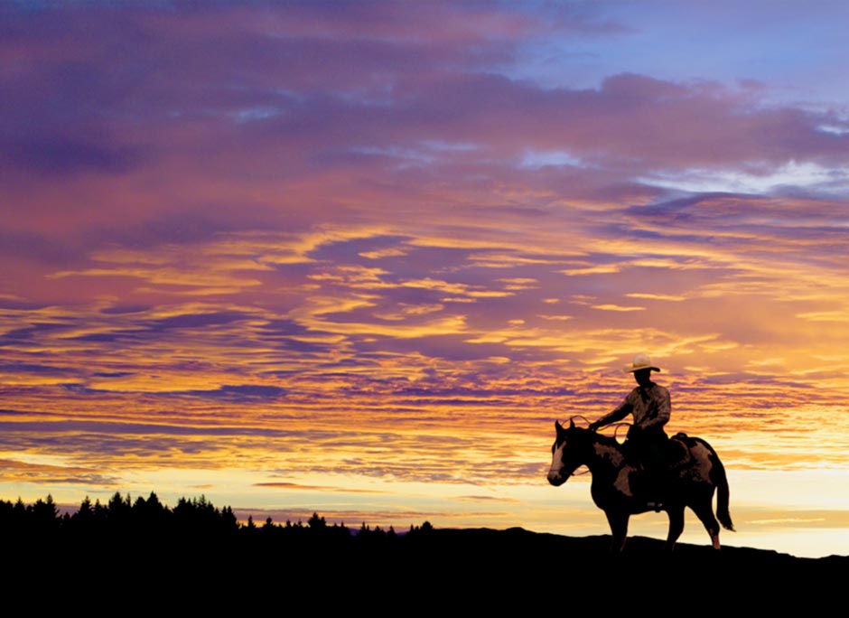 Grant County - Cowboy in a sunset north of Austin