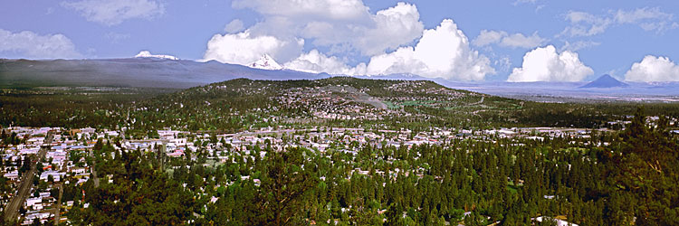 Bend Oregon panorama; City of Bend photography; Black Butte is in the distance of this Central Oregon scenic picture