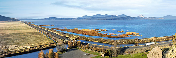 The Klamath Basin Natural Wildlife Refuge, situated on the Oregon California border, includes Upper Klamath Lake