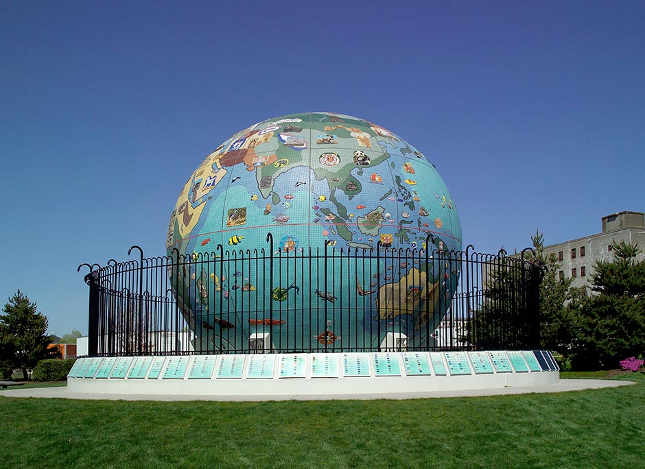 Salem Riverfront Park - Giant Globe of icons around the world