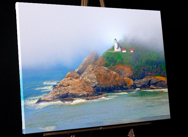 Oregon Autumn Ocean Painting of Heceta Head Lighthouse for sale as canvas, framed print or file