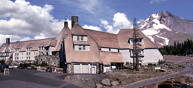 Oregon Cascades Pictures - Timberline Lodge and Mt Hood - Summer scene sold as framed photo or canvas