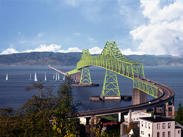 Oregon Coast photo, Astoria Bridge with sailboats