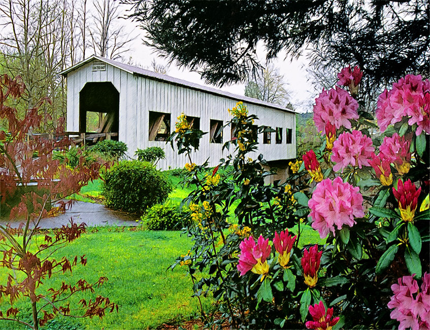 Centennial Covered Pedestrian  Bridge over Willamette River, Cottage Grove, OR