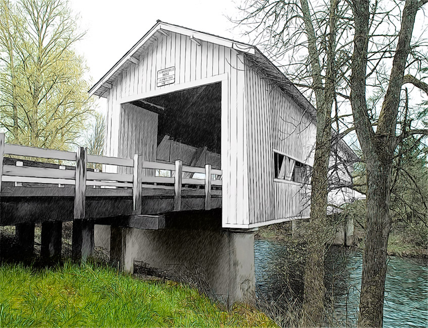 Crawfordsville Covered Bridge, Crawfordsville, OR 44°21'26.8"N 122°51'38.2"W