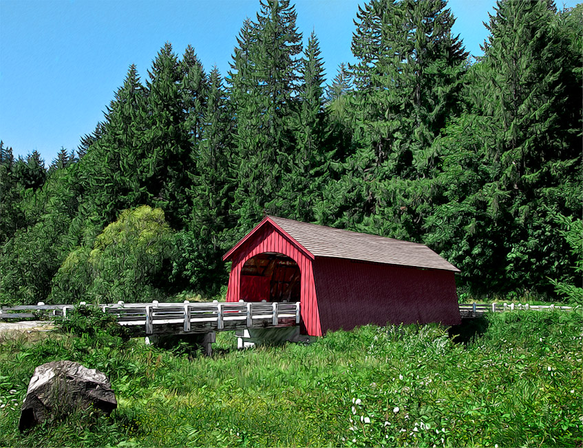 Fisher School Covered Bridge crosses "Five Rivers" near Corvallis 44°17'29.8"N 123°50'28.3"W