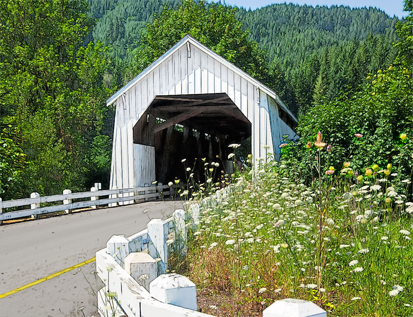 Hayden Covered Bridge over Alsea River, OR Coast 44°22'59.3"N 123°37'50.4"W