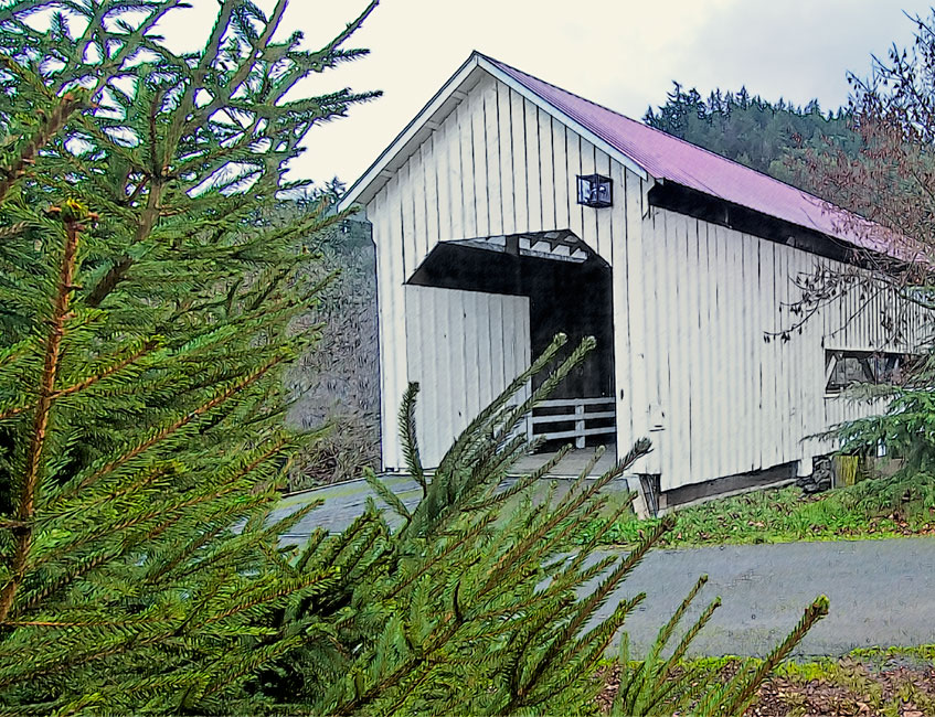 Horse Creek Covered Bridge across Myrtle Creek 43°01'23.7"N 123°17'23.2"W