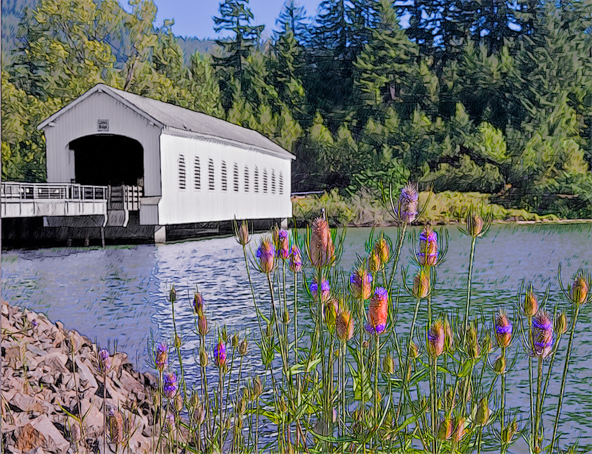 Lowell Covered Bridge over Dexter Reservoir, Eugene 43°54'32.7"N 122°46'45.9"W