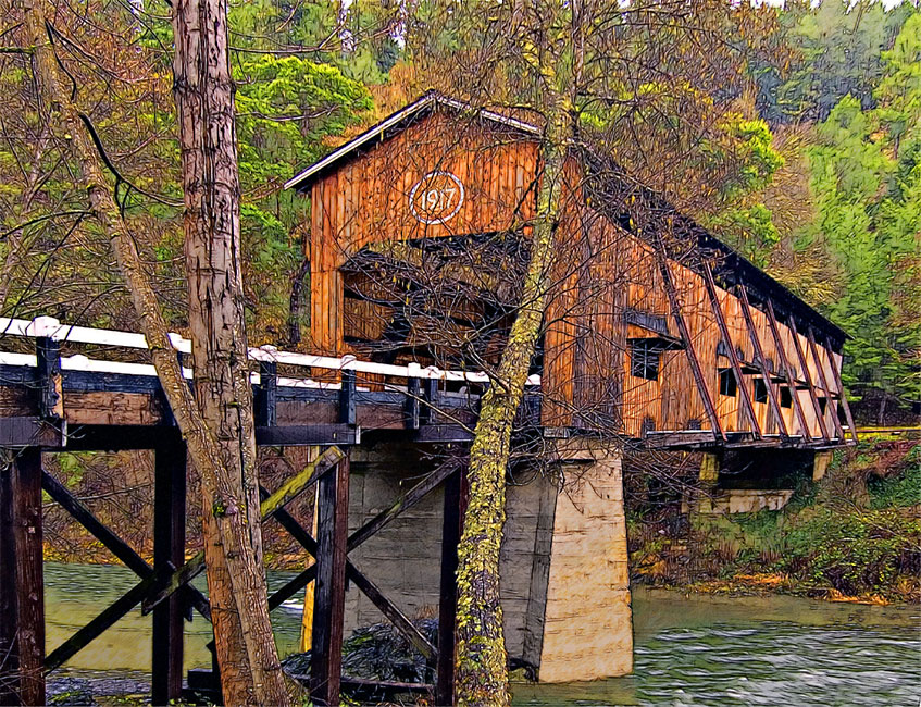 McKee Covered Bridge crossing Applegate River  42°07'33.0"N 123°04'21.2"W