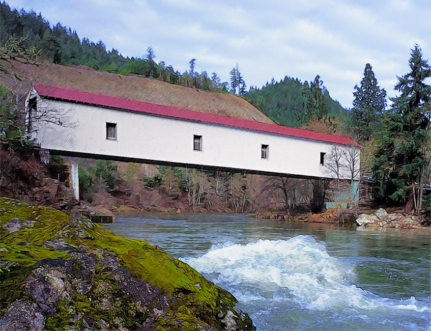 Milo Academy Covered Bridge over South Umpqua River,Roseburg 42°56'06.8"N 123°02'20.1"W