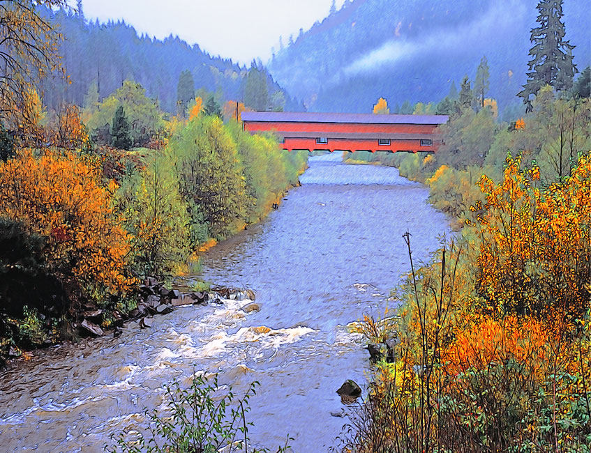 Office Covered Bridge over Willamette,Oakridge 43°45'30.3"N 122°29'44.5"W