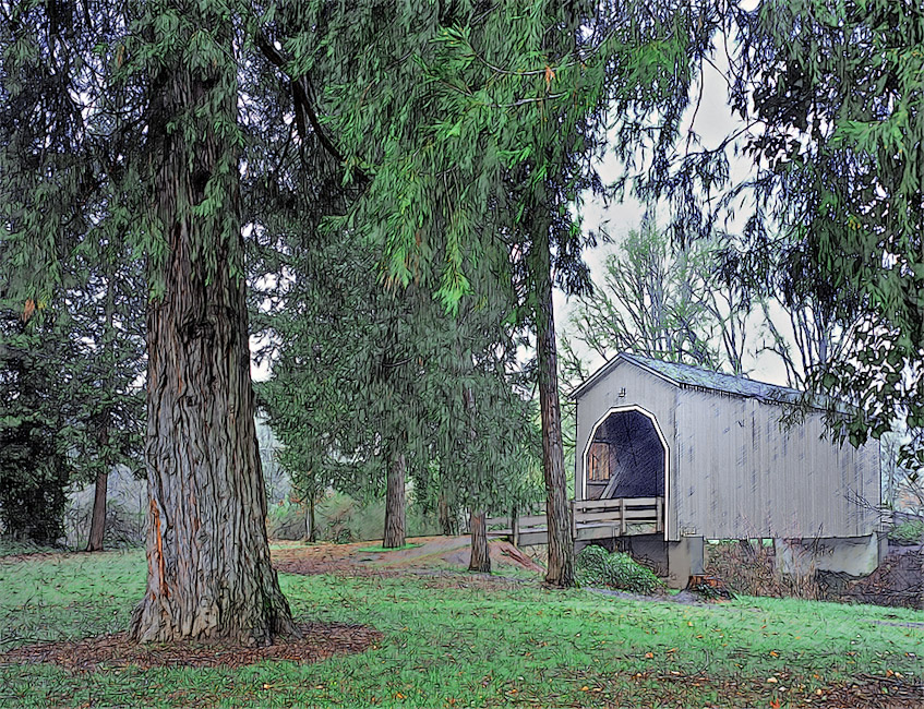 Pass Creek Covered Bridge, Drain OR 43°39'38.8"N 123°18'59.5"W