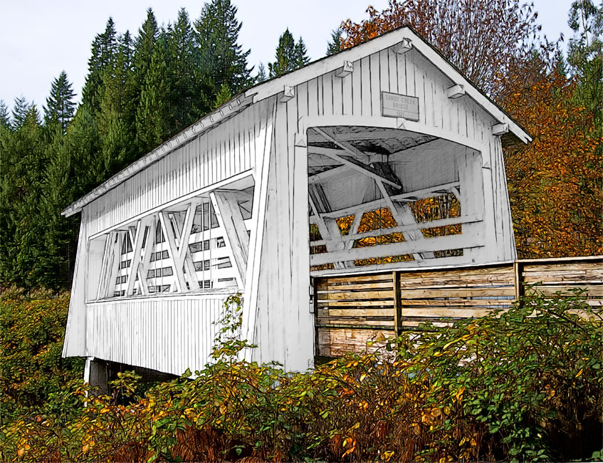 Sandy Creek Covered Bridge, Remote, OR 43°00'22.8"N 123°53'30.3"W