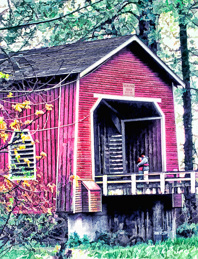 Shimanek Covered Bridge over Thomas Creek 44°42'56.2"N 122°48'15.5"W