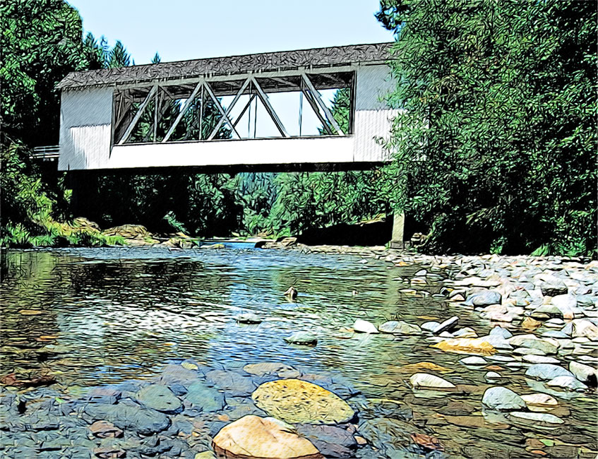 Short Covered Bridge S Fork Santiam River at Cascadia, OR 44°23'29.6"N 122°30'35.5"W