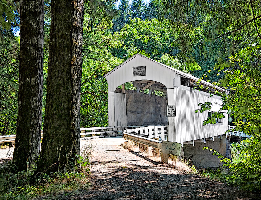 Wildcat Covered Bridge across Wildcat Creek, Oregon coast 44°00'10.8"N 123°39'17.3"W