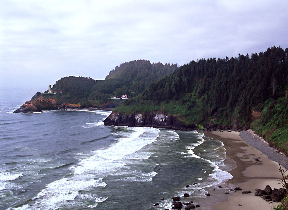 Heceta Head Ocean Waves; lighthouse and light keeper's house