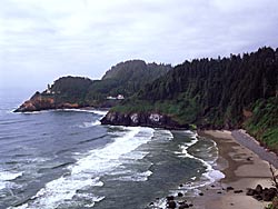 Heceta Head Ocean Waves; lighthouse and light keeper's house