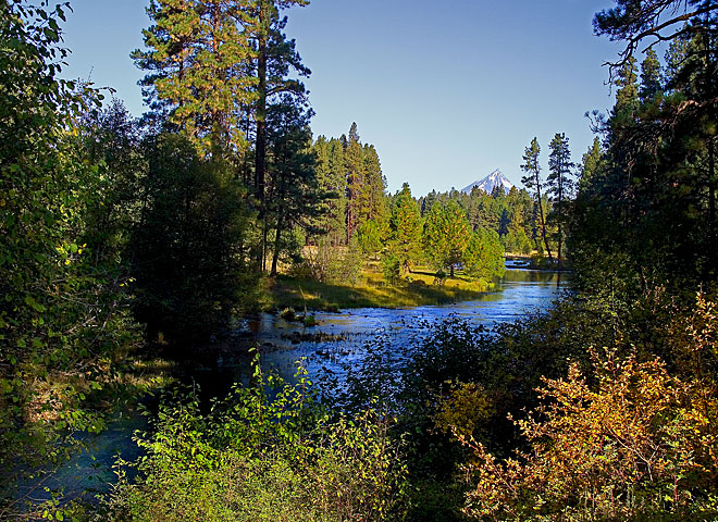 Metolius River photo with Mt Jefferson; Oregon river pictures sold as framed art, canvas, or digital files