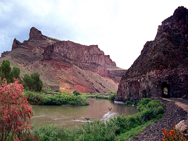 Scenic Oregon Owyhee River Canyon with tunnel; near Nyssa, Ontario; photo sold as framed art or canvas or digital files