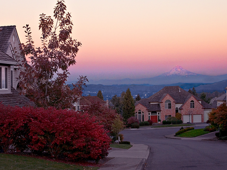 Mt Hood nearing sunset from Bull Mountain Tigard, Oregon