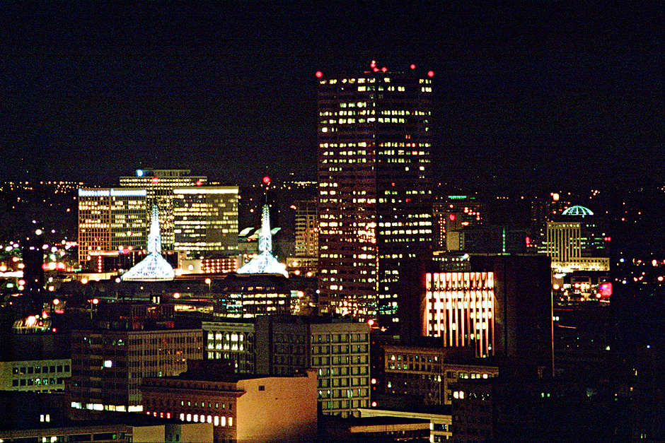 Convention Center and Bancorp Building Portland Night