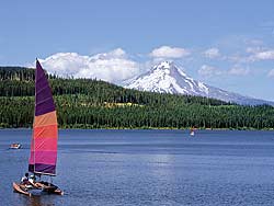 Timothy Lake in Clackamas County with Sailboat; Mt Hood