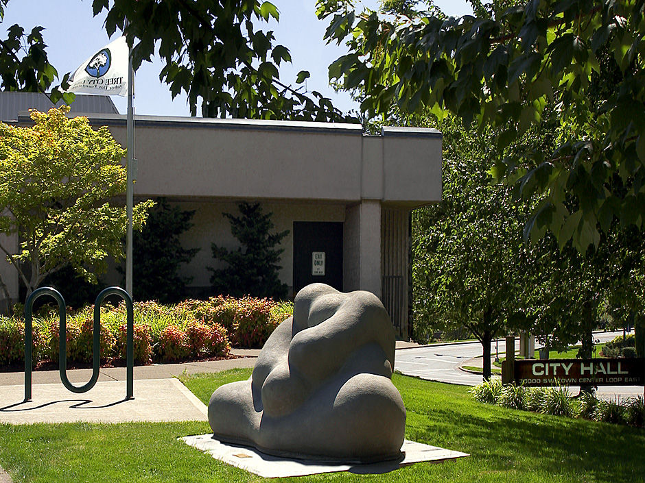 Statue of "Symbiosis" by Carole Turner.  Made of cast cement.