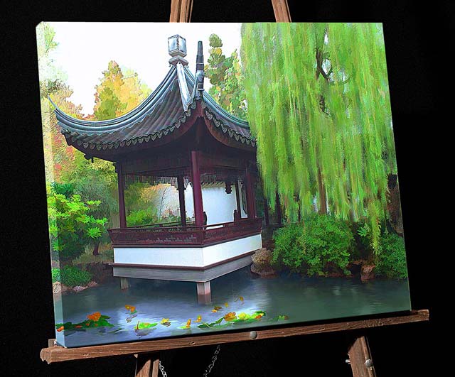 Painting;Portland Oregon Chinese Garden Pavilion-Lan Su Garden,canvas picture,Knowing the Fish Pavilion