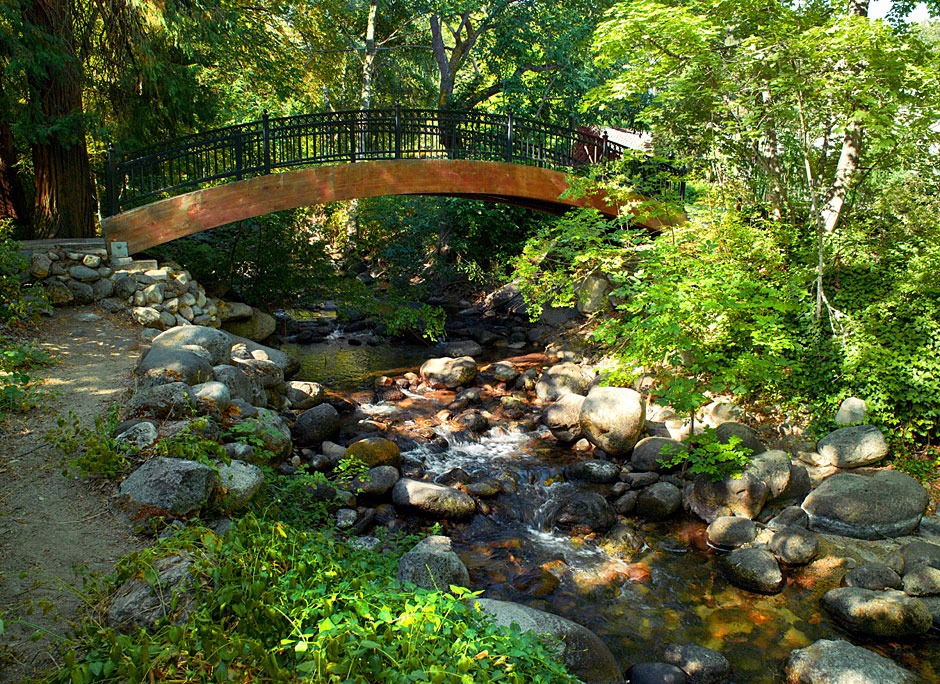 Lithia Park Bridge in Ashland leads to a 93 ac City Park