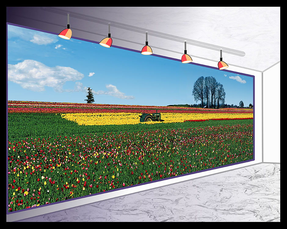 Buy this Computer graphics - mural of tractor in a field of tulips