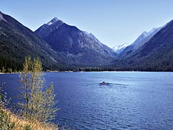 rafts, boats, and paragliders at Wallowa Lake