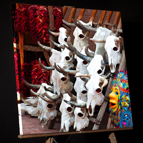 Painting of Skulls and Peppers - icons of the southwest sold as framed photo or gallery wrap canvas