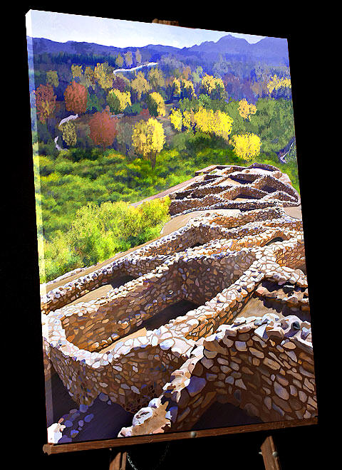 Painting of Tuzigoot National Monument in Arizona; Sinagua Indian Pueblo 1000AD