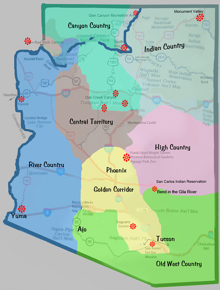 Arizona Map showing location of photos for Paintings of Gallery 66