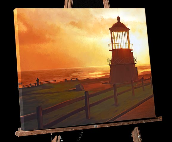 California North Coast Painting; Mendocino Lighthouse now at Shelter Cove